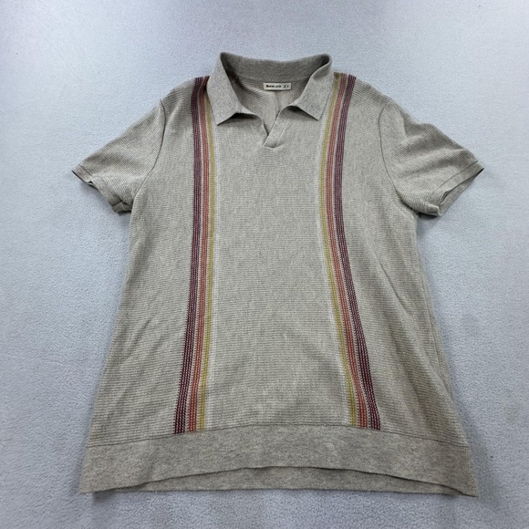 Marine Layer Other - Marine Layer Retro Polo Shirt Mens Small Beige Stripe Knit Wool Blend Casual